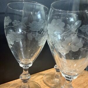Vintage Etched Floral Crystal Water Goblets Wine Glasses Set of 14 Stemware